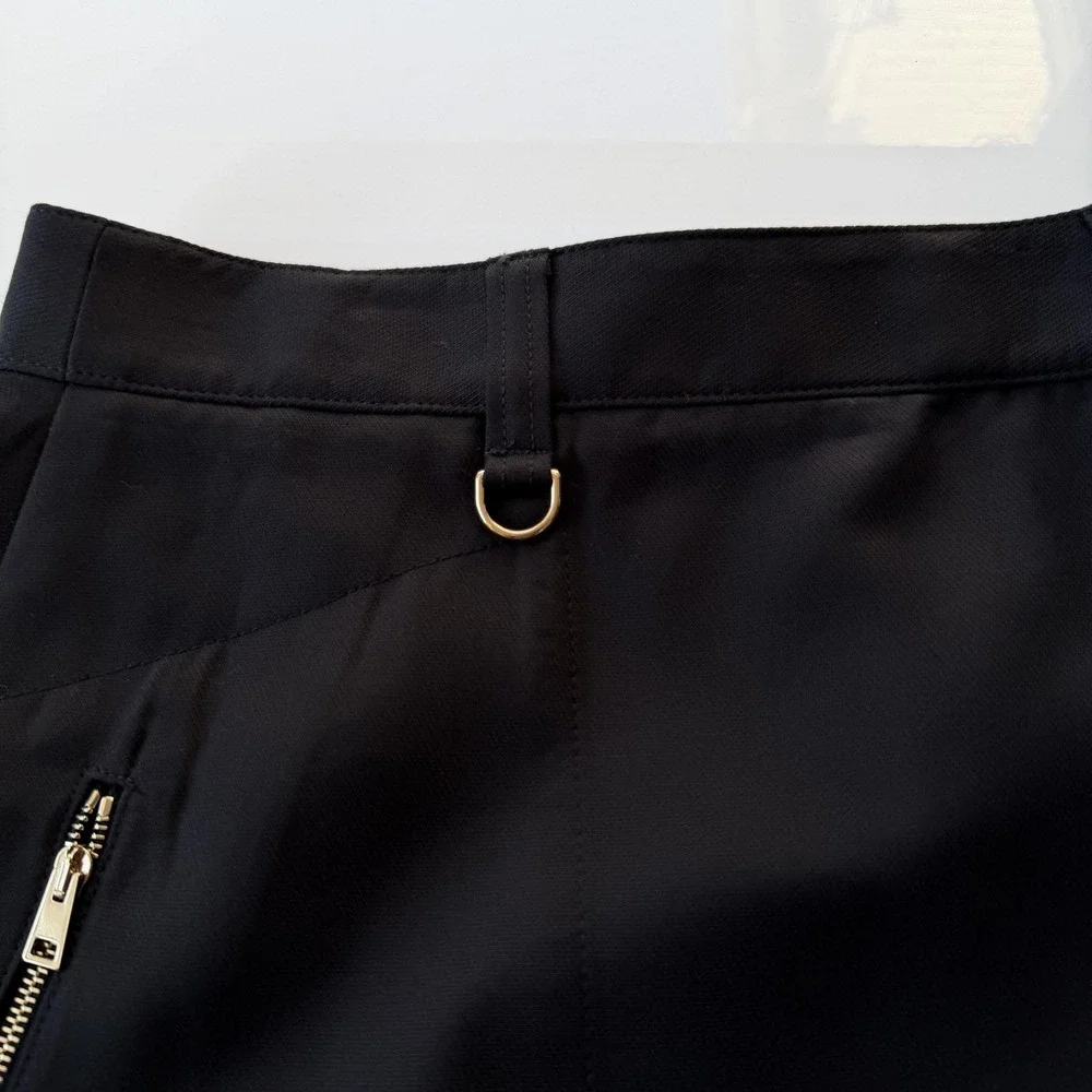 Tory Burch Wrap Skirt Womens 0 Black A-Line Zip Pocket D-Ring Gold Hardware‎ Y2K